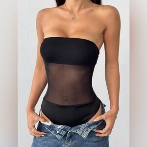 Shein size Med Black Strapless mesh  stomach area body suit with snap crotch.